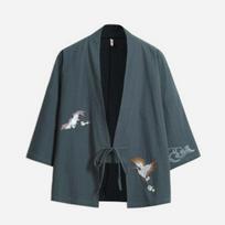 Men's Trendy Crane Embroidered Kimono Cardigan: Spring/Summer Ancient Style Loose-Fit Hanfu Robe 5XL