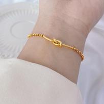 18K Aukso Titano Plieno Apyrankė su Japoniško ir Korėjietiško Mazgo Dizainu - Elegantiški Universalūs Papuošalai Merginoms