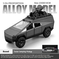 1/24 mastelio Tesla Cybertruck Kempinginis Pikapas su Motociklu Visureigis Off Road Lydinio Automobilio Diecast Modelis Kolekcionavimui Pomėgiui Eksponavimui Papuošalai Vaikų Žaislas pilka