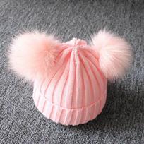 Baby Winter Knit Hat Double Pompom Baby Girl Boy Hat Solid Warm Cute Furry Ball Beanie Caps