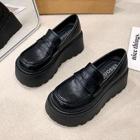 Small versatile heightening loafer single shoes women's spring and autumn new muffin platform British style small leather shoes 35 juoda