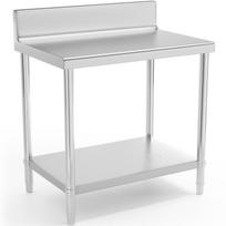 Wall-mounted stainless steel worktop table with edge and shelf 90x60cm