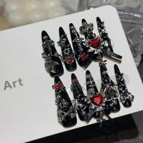 Press on Nails Almond Fake Nails French Tip False Nails with 3D Design Glossy Full Cover Acrylic Glue on Nails Artificial Stick on Nails for Women XS
