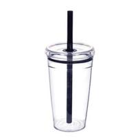 Skaidrus Tritano puodelis su šiaudeliu 16oz Spalvingas kavos puodelis su dangteliu Mielas nepralaidus gėrimų puodelis šaltai kavai, arbatai, sultims, pienui 450ML juoda