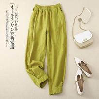 Women's Comfortable Lime Green Elastic Waist Ankle Pants M geltona