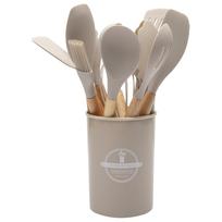 12Pcs Silicone Kitchen Utensil Set with Wooden Handles Heat Resistant Non Stick Cooking Tools and Storage Holder