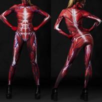 Unisex Attack on Titan Body Muscle 3D Digital Printing Jumpsuit Women Men Halloween Cosplay Party Dress Up Outfit S