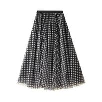 Women's A-Line Fairy Patterned Elastic Waist Ruffle Tulle Layered Midi Skirt Casual Plaid Flowy Maxi Skirts High Waist Mesh Long Skirt for Women One size