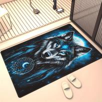 Blue Wolf Dreamcatcher Night Sky Crystal Velvet Rug Mystical Animal Print Floor Mat Nordic Style Living Room Carpet 50x 80cm