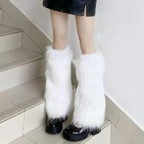 Y2K White Faux Fur Leg Warm Sock Warmers Boot Covers Lady Cute Jk Knee Length Hipster Fashion Furry Leg Warmers Socks One Size