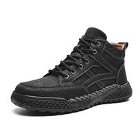 Men's British-Style Leather Boots - Fleece-Lined, High-Top Casual Martin Boots for Autumn & Winter, Plus Size Available. 43