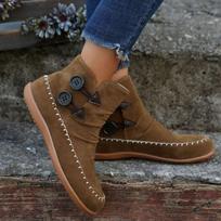 Womens Short Shaft Flat Suede Nudy Boots Round Toe Retro Style Thin Sewn Single Boots Casual Daily Wear Ankle Boots 36