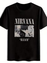 Unisex's Vintage Rock Band Graphic T-Shirt - Black Short Sleeve Round Neck Tee With & BLEACH Lettering XXL