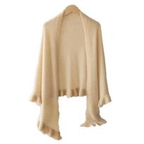 Women's 100% Pure Cashmere Ruffled Edge Knit Shawl for Autumn/Winter - Solid Color Warm Outerwear One Size