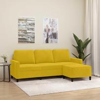 Vidaxl 3-Osobowa Sofa Z Podnóżkiem, Żółta, 180 Cm, Aksamit