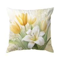 Vibrant Tulip Pillow Covers 45*45cm Yellow Flowers Decorative Throw Pillow Case For Sofa Couch Decor Outdoor Patio Supplies 4PCS