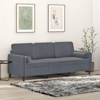 Vidaxl 3-Osobowa Sofa Z Poduszkami, Ciemnoszara, 180 Cm, Aksamit