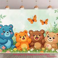 2D Cute Animal Tapestry - Happy Teddy Bears of Different Colors in a Blooming Garden Wall Art 47.2x31.5inch/120*80cm