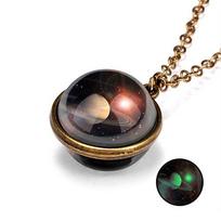 Unique Luminous Universe Galaxy Planet Glass Necklace Glow In The Dark Cosmic Ball Pendant Necklace for Unisex Vintage Jewelry