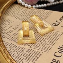 Vintage Gold-Plated Geometric Enamel Stud Earrings with Fine Glitter and High-Grade Silver Needle