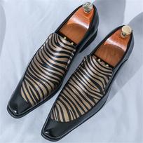 New Gentleman Pointed Rock Punk Stripe Pattern Loafers Shoes For Men Wedding Dress Prom Groom Homecoming  Zapatos Hombre 38