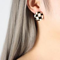Hong Kong Retro Black & White Plaid Earrings - Titanium Steel, 18K Gold, Colorfast, Elegant Ear Jewelry for Women