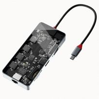 Area Type-C Connection Multifunctional Multi-Adapter with See-Through Design for Internal Visibility, HDMI, VGA, USB 3.0, 2.0, LAN Port, SD Card