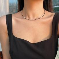 Vintage Black Pearl Necklace Black Pearl Pointed White Pearl Chain Necklace Crystal Beads Classic Jewelry Accessories