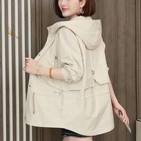 Windbreaker Women Mid-length Loose Korean Fashion Autum Spring Trench Coat Women Jacket Hooded S
