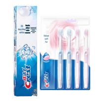 Crest 3D White 2-in-1 Whitening Toothpaste (90g) & Velvet Gum Care Toothbrushes (4-Pack)