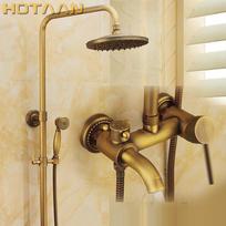Wall Mounted Mixer Valve Rainfall Antique Brass Shower Faucet Complete Sets + 8  Brass Shower Head + Hand Shower + Hose YT-5337A