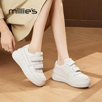 Millies Women's Genuine Leather Platform Velcro Casual Sneakers 36