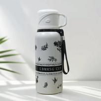 Didelės talpos vakuuminis termosas, dvigubos sienelės sportinis buteliukas, Gardenia termosinis butelis, kelionėms lauke 600ml juoda