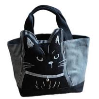 Cartoon Cat Tote Handbags Embroidery Canvas School Bag Fashion Top-Handle Tutoring Bag  Girls juoda