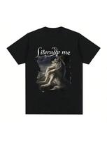 Sitting Wolf Literally Me Funny Meme T-Shirt  Casual Short Sleeved Plus Size T-Shirt Hip Hop Retro T-Shirt S