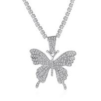 Jwer Big Butterfly Necklace For Women Cuban Double Layer Chain Rhinestone Choker Statement Necklace Luxury Exaggerate Jewelry white