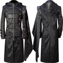 Gotikinė Steampunk vyriška PU striukė Helovino Cosplay kostiumas gobtuvas Viktorijos laikų viduramžių ilgas paltas XXXXXL