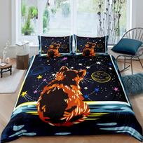 Galaxy Cat Duvet Cover Set Microfiber Universe Galaxy Bedding Set Cute Kitten Comforter Cover Outer Space Planets Quilt Cover EU single(135x200cm) gray