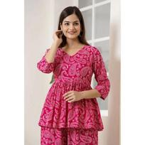 Women Designer Pure Cotton Top Kurta Pant Set Indian party Wear  Top Tunic Kurti 2364 M-38