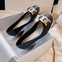 Fashion Chunky Med-High Heels Shoes Woman Luxury Metal Chain Pumps Alligator Mary Janes Ladies Dress Square Toe Tacones Mujer Escarpins 5