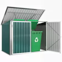 Šiukšlių konteinerių dėžė, rakinama, su dvigubomis durelėmis ir dangčiu 2 šiukšlių konteineriams, plieninė, 179,5 x 108 x 129,5/113 cm, žalia
