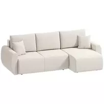 Išskleidžiama sofa su reversine šezlongo dalimi, L formos 3 vietų aksominė sofa, kreminės baltos spalvos