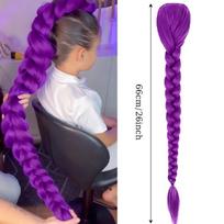 Sintetinė pintų violetinių plaukų surišama uodega Rumi kostiumo šukuosena 26 colių ilgio surišama uodega su segtukais vaikams mergaitėms Helovino Kalėdų 26inches