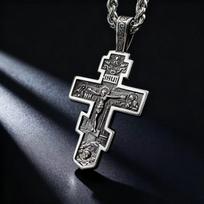 HNSP 316L Stainless Steel Orthodox Cross Jesus Necklace Chain Pendant For Men  Religious Vintage Accessories