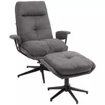 Relax" fotelis su taburete, televizoriaus fotelis su pasukamu pagrindu, televizoriaus fotelis su atsilenkimo funkcija, 150 kg, tamsiai pilka