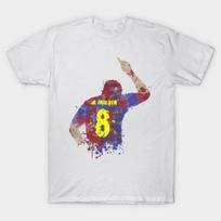 Men Black Print T-shirt Andres Iniesta - Barcelona Legend No-Cut Transfer Paper Print Cotton Tshirt 4XL balta