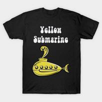Men Black Print T-shirt Yellow Submarine No-Cut Transfer Paper Print Cotton Tshirt L