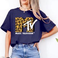 Retro MTV Leopardas Marškinėliai 80-tieji 90-tieji Metai Vintage Muzikos Televizijos Logotipas Unisex Medvilniniai Viršutiniai DrabužiaiKlasikiniai Grupės Marškinėliai Laisvalaikio Mada Grafinis Marškinėlis XL