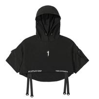 Techwear Stiliaus Hip Hop Trumpas Striukės Megztinis Vyriškas Punk Motociklininko Gobtuvas Daug Kišenių Jaqueta M juoda