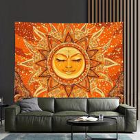 VIKAMA Bohemiškas Saulės Dievo gobelenas Oranžinė Auksinė Retro Menas Veidas Saulės Fonas Audinys Svetainės Kambario Dekoracija 74x94cm(29x37in)
